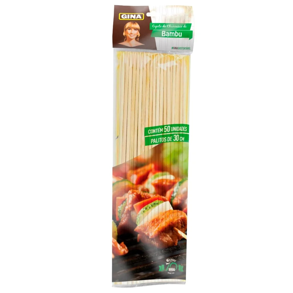 Espeto de Bambu Para Churrasco Gina 25cm 50 Unidades